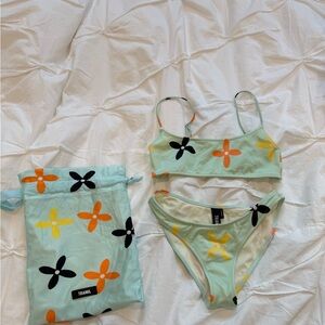 Triangl Swimwear Green and Orange Bikini Set with Playful Pattern